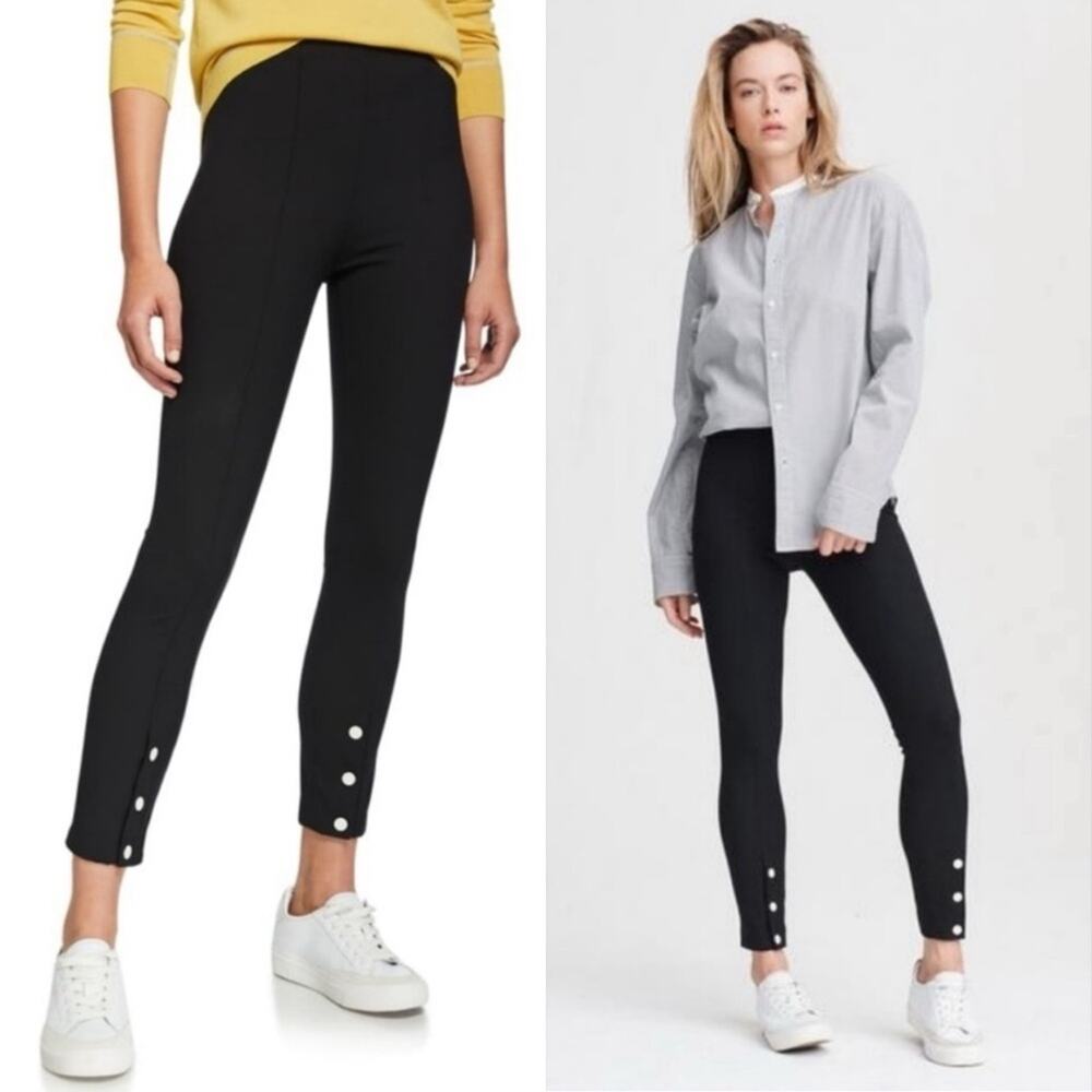 rag & bone Black Button-Cuff Ponte Ankle Pants